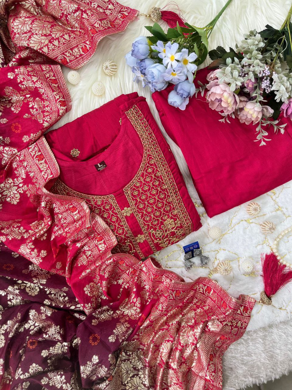 Maverick Fusion Anarkali Flared Kurti–Pant–Dupatta Set